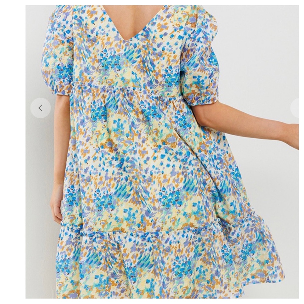 06 Boho Floral Woven V-Neck Tiered Dress - Picture 3 of 3